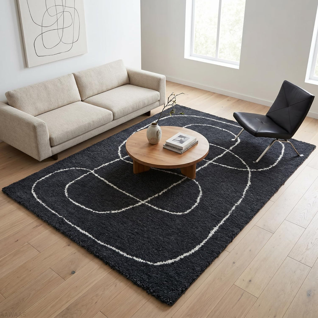Luxury Abstract Mat High-Pile Polyester Microfiber black Shaggy Carpet