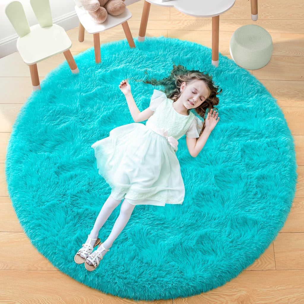 Soft Premium Polyester Sky Blue Fluffy Rug | Anti-Skid Small Area Shaggy Carpet