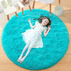Soft Premium Polyester Sky Blue Fluffy Rug | Anti-Skid Small Area Shaggy Carpet