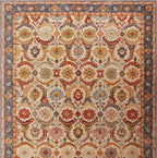 Vintage Beige Floral Border Rug Hand Tufted Carpet