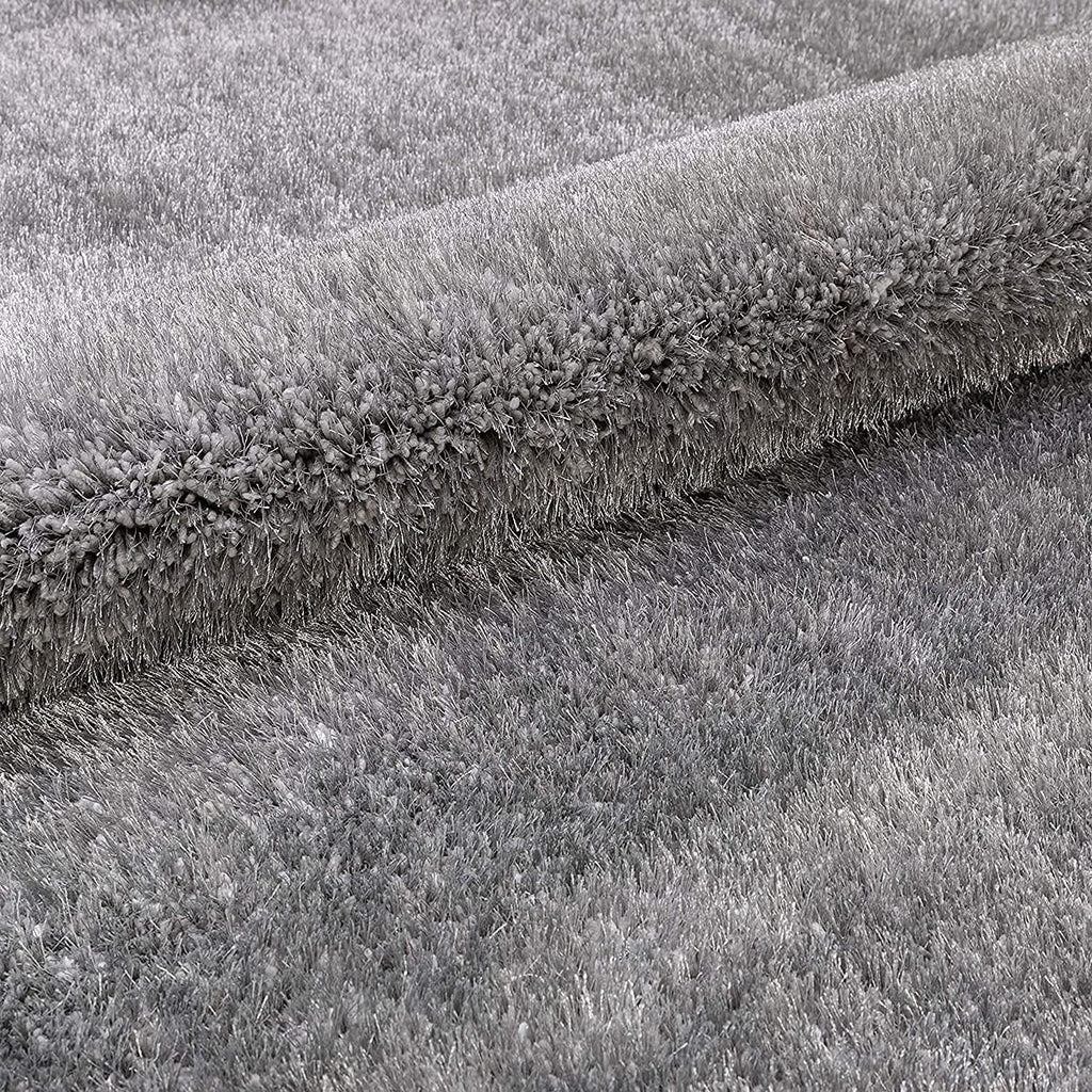 Rectangular Silver Microfiber Anti Skid Soft Fluffy Area Shaggy Carpet