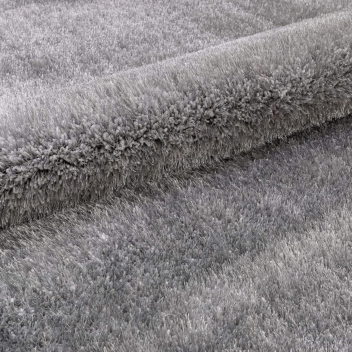 Rectangular Silver Microfiber Anti Skid Soft Fluffy Area Shaggy Carpet