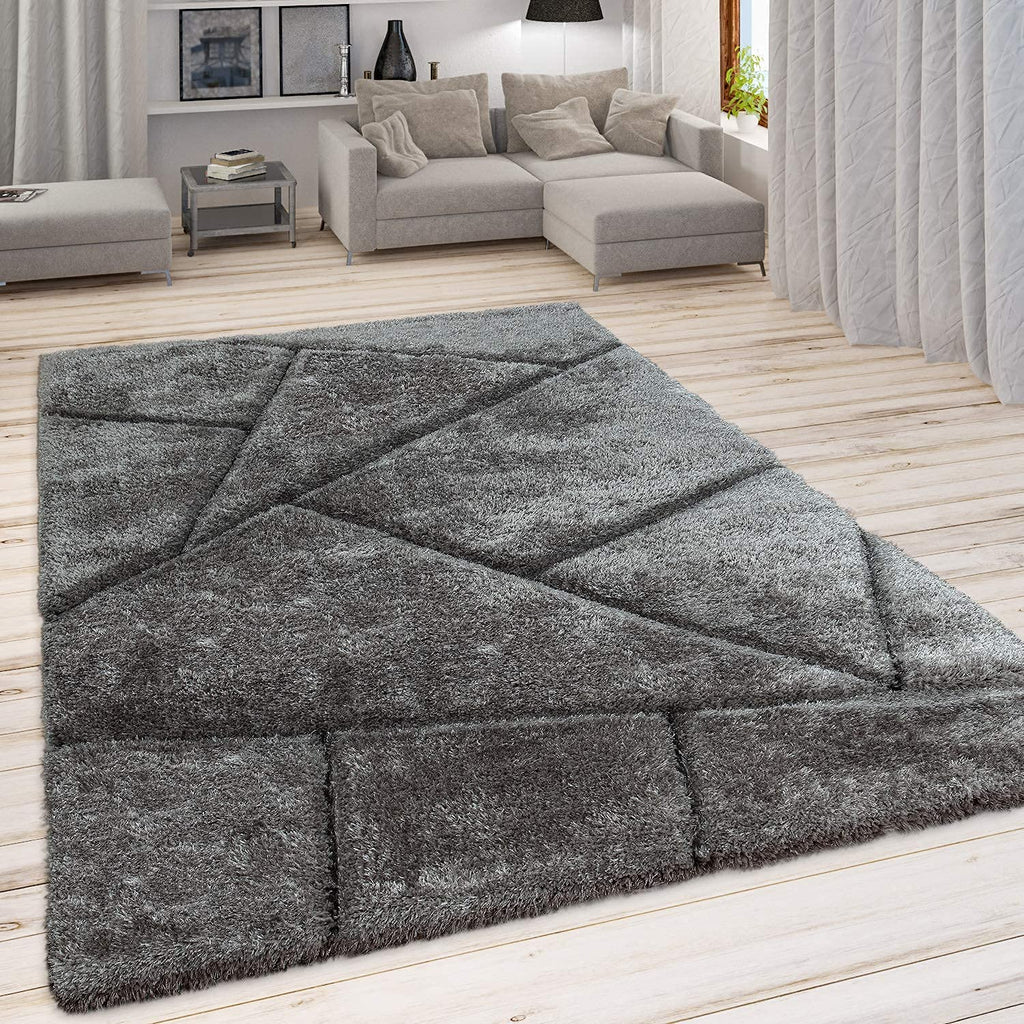 Rectangular Charcoal Grey Microfiber Anti Skid Soft Fluffy Area Shaggy Carpet
