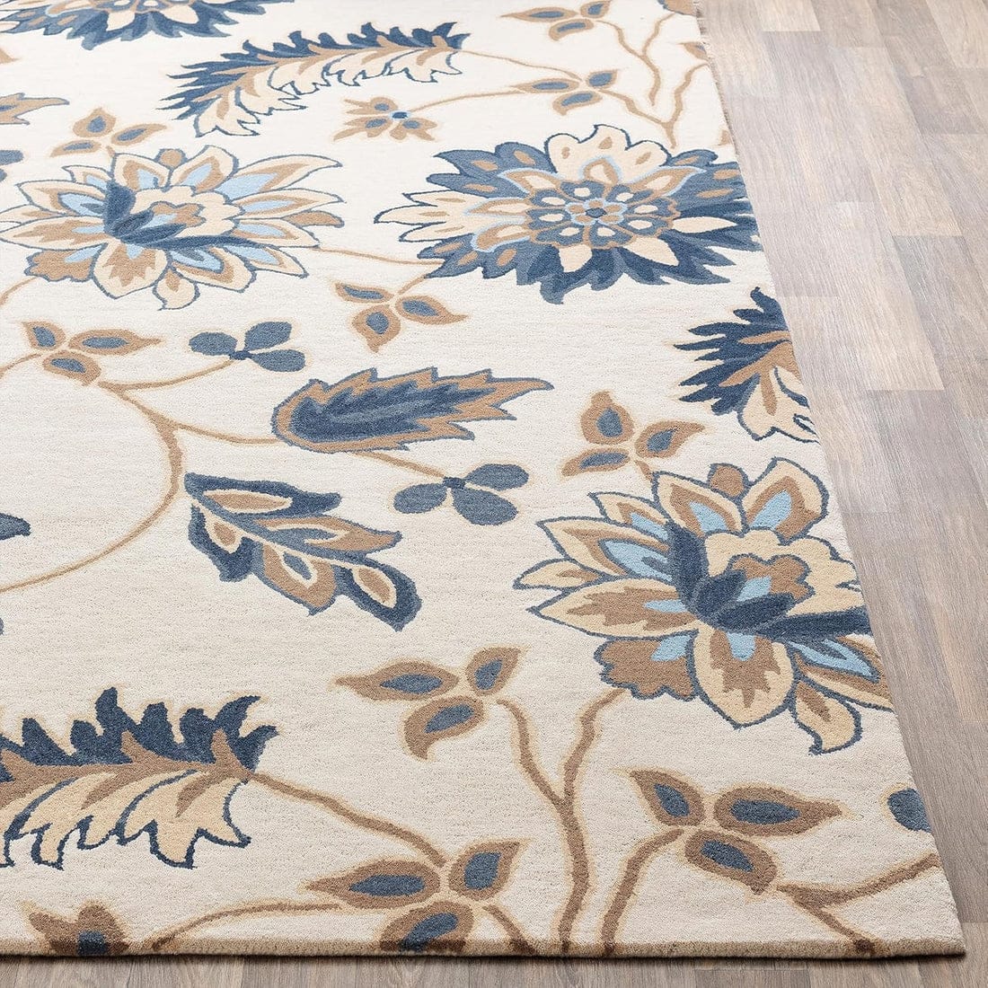 Aura Modern Rug Hand Tufted Blue Floral – 5×8 ft