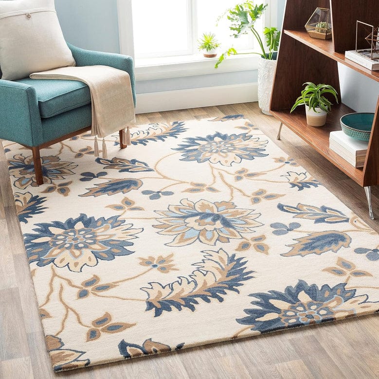 Aura Modern Rug Hand Tufted Blue Floral – 5×8 ft