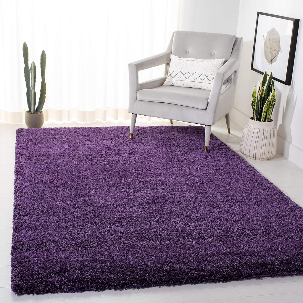 Rectangular Soft Purple Color Hand woven Plain California Premium Shaggy Carpets