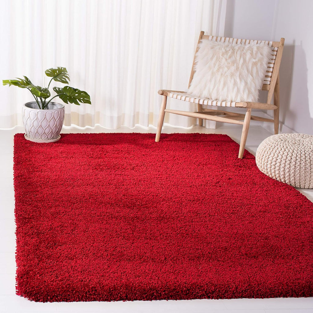 Soft Red Color Hand woven Plain California Premium Shaggy Carpets