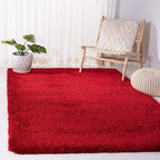Soft Red Color Hand woven Plain California Premium Shaggy Carpets