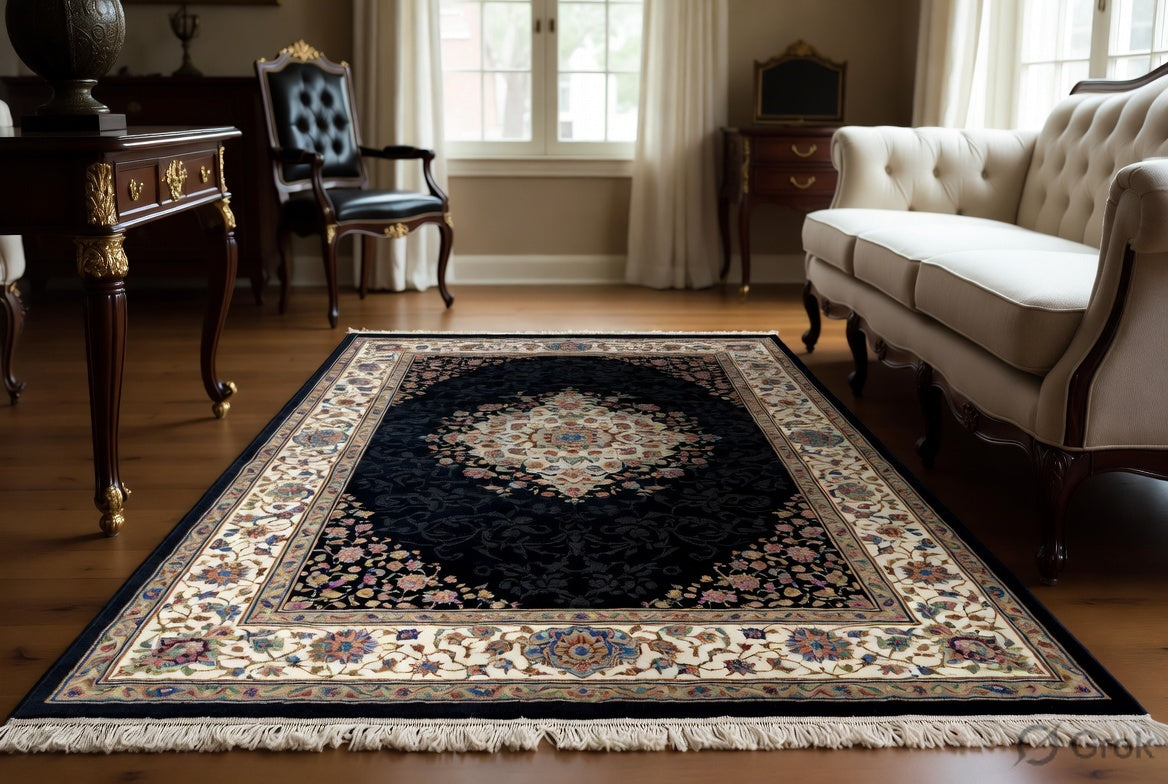 Floral borders in ivory Persian Medallion Carpets & Rugs