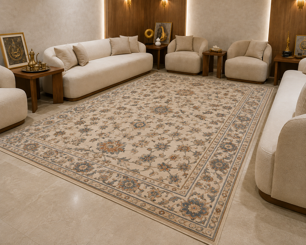 Intricate Floral Oriental Rug in Cozy Interior