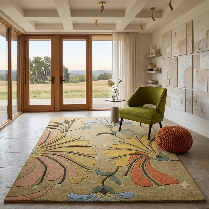 Modern Floral Wool Hand Tufted Carpets & Rugs