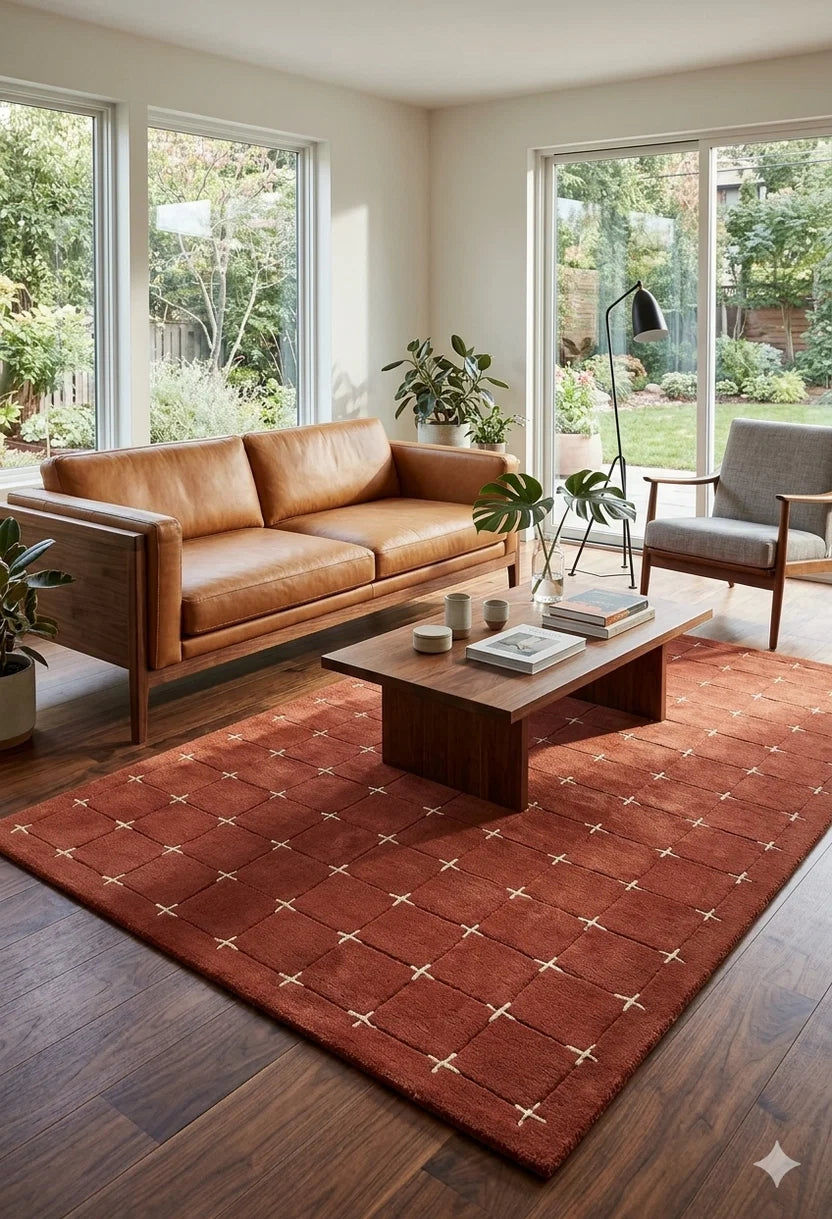 Soft Plush Terracotta Living Room Hand Tufted Carpet