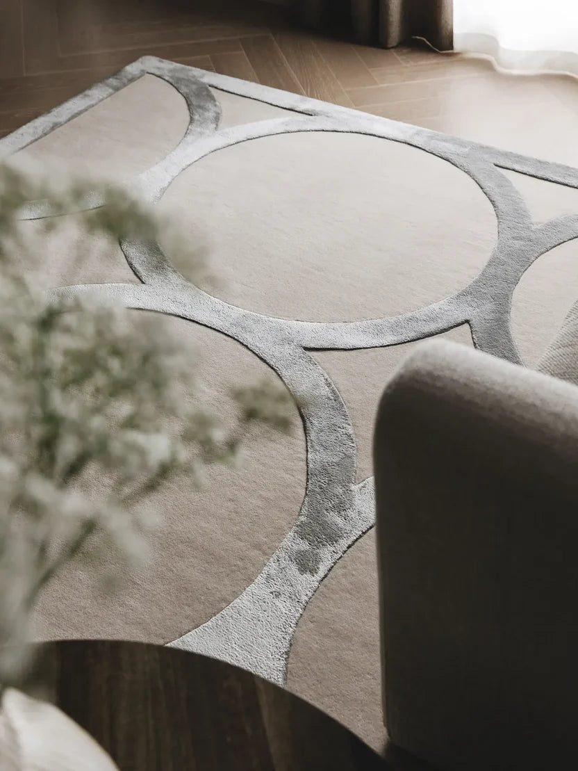 Halo Grid Designer Silk Rug Hand Tufted Carpets