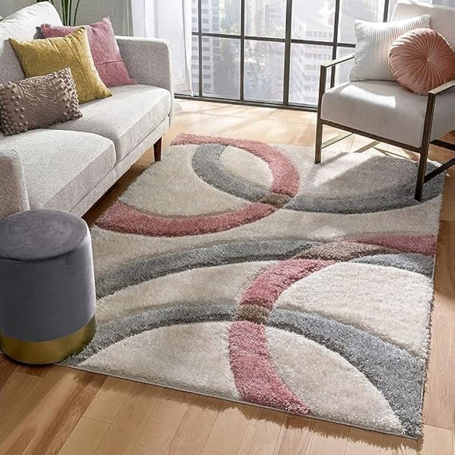 Soft Curves Blush Shaggy Carpets & Rugs