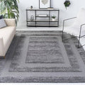 Layered Border Charcoal Concentric Rectangle Plush Shaggy Carpets & Rugs