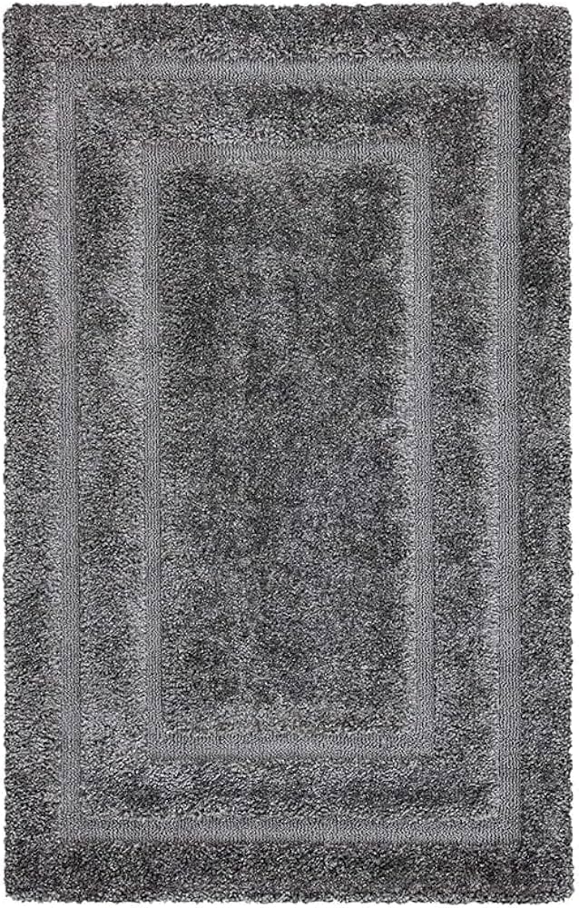 Layered Border Charcoal Concentric Rectangle Plush Shaggy Carpets & Rugs