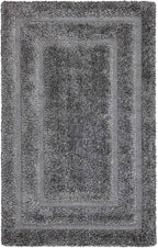 Layered Border Charcoal Concentric Rectangle Plush Shaggy Carpets & Rugs