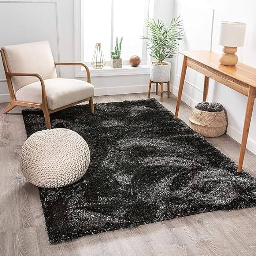 Obsidian Plush Shadow Fluffy Area Shaggy Carpets & Rugs