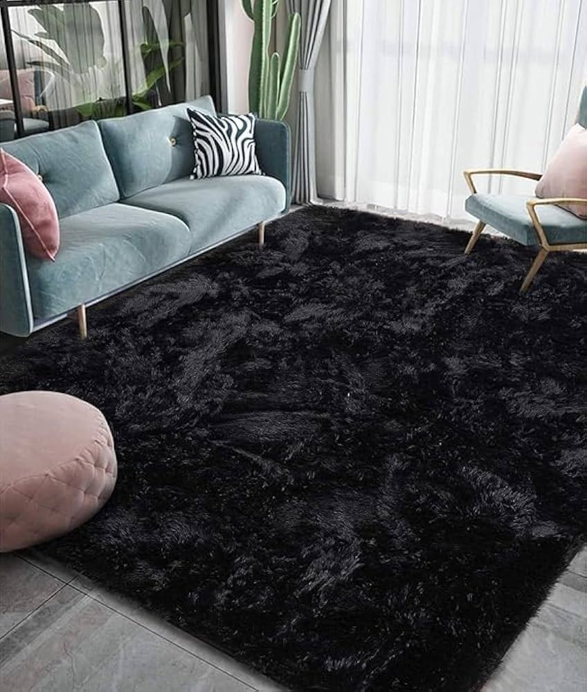 Luxe Black Cloud Obsidian Plush Shaggy Carpets & Rugs