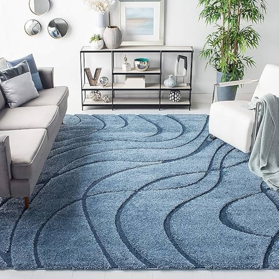 Blue Ripple Abstract Soft Waves Azure Shaggy Carpets & Rugs