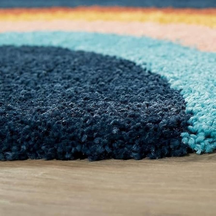Rainbow Arc Sunset Curves Plush Multi-Tone Wave Shaggy Carpets & Rugs