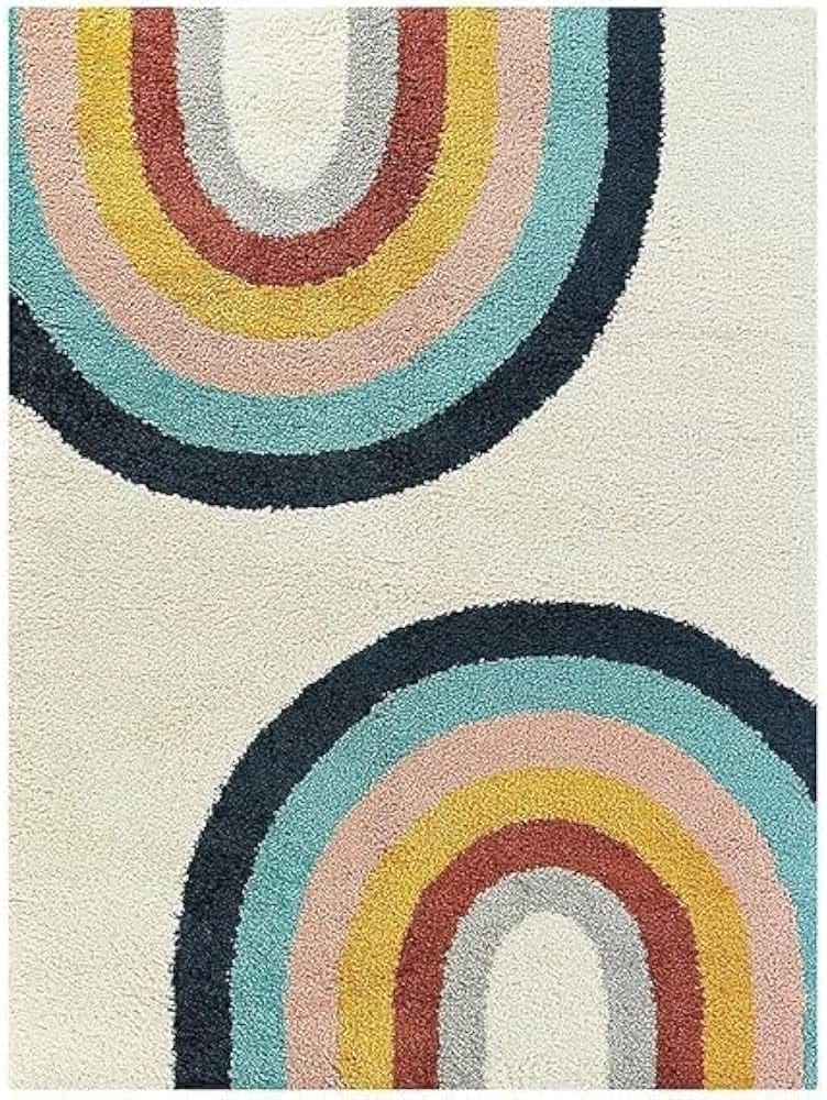 Rainbow Arc Sunset Curves Plush Multi-Tone Wave Shaggy Carpets & Rugs