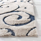 Elegant Flourish Cream Scroll Plush Shaggy Carpets & Rugs