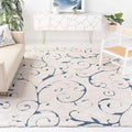 Elegant Flourish Cream Scroll Plush Shaggy Carpets & Rugs