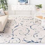 Elegant Flourish Cream Scroll Plush Shaggy Carpets & Rugs