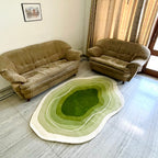 Unshaped Green & White Hand Tufted Carpets & Rugs