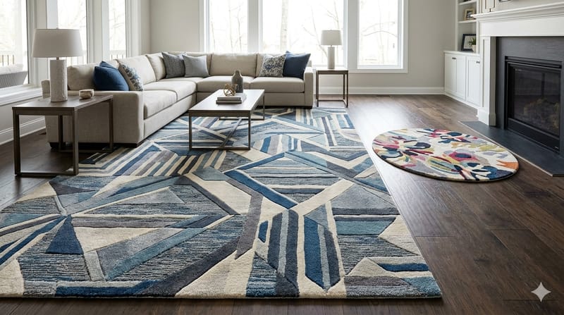 Blue Geometric Abstract  Hand Tufted Carpets & Rugs