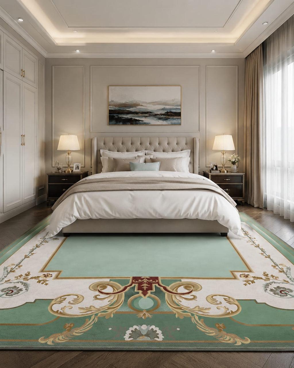Traditional Classical Seafoam Green Hand Tufted Carpets & Rugs