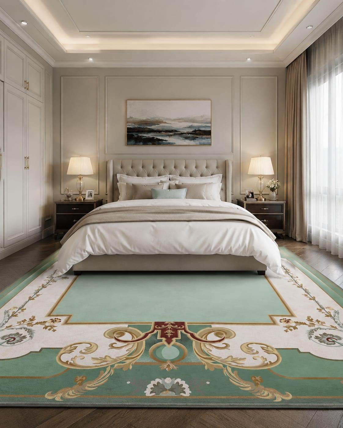 Traditional Classical Seafoam Green Hand Tufted Carpets & Rugs