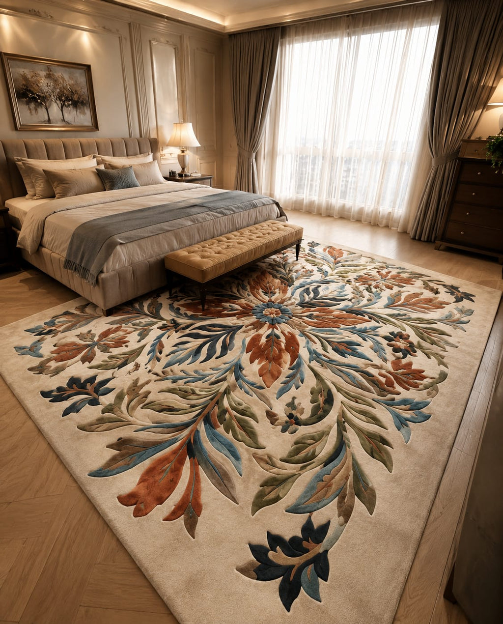 Botanical Leaf & Large floral Pattern Hand Tufted Carpets & Rugs