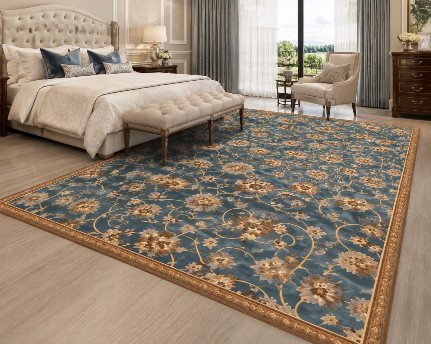 Floral Scrollwork Pattern Hand Tufted Carpets & Rugs