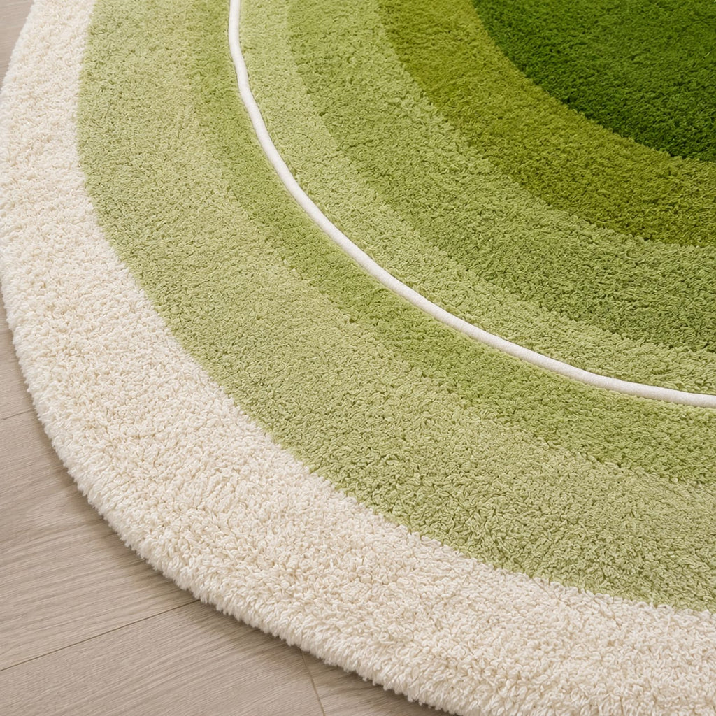 Unshaped Green & White Hand Tufted Carpets & Rugs