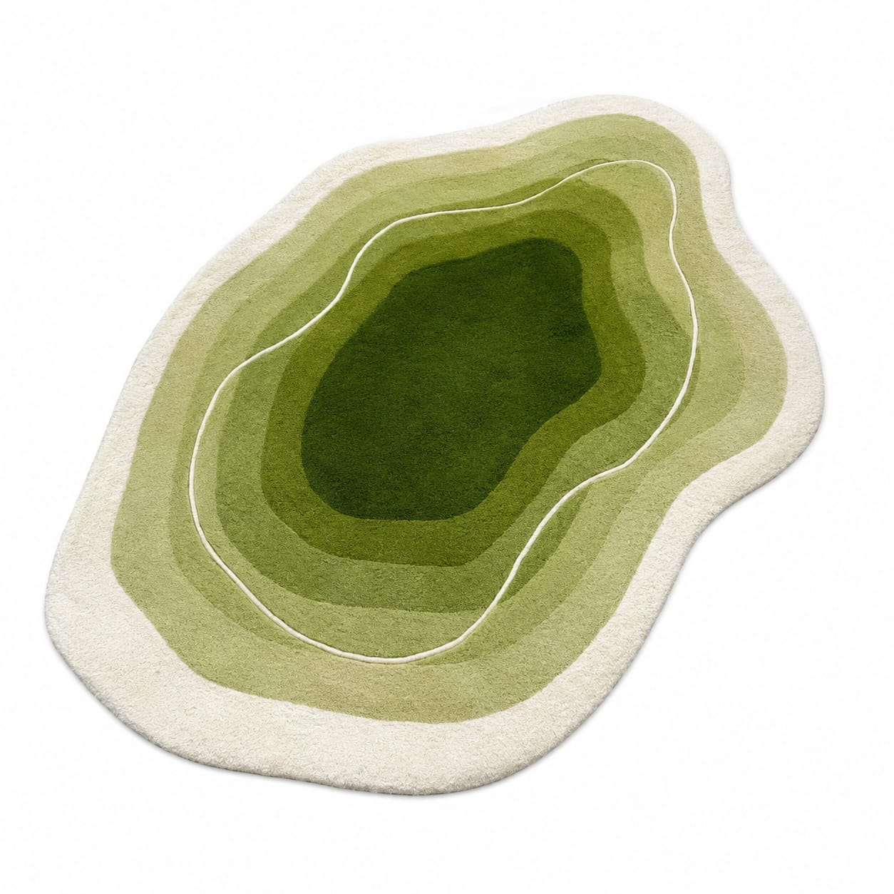 Unshaped Green & White Hand Tufted Carpets & Rugs