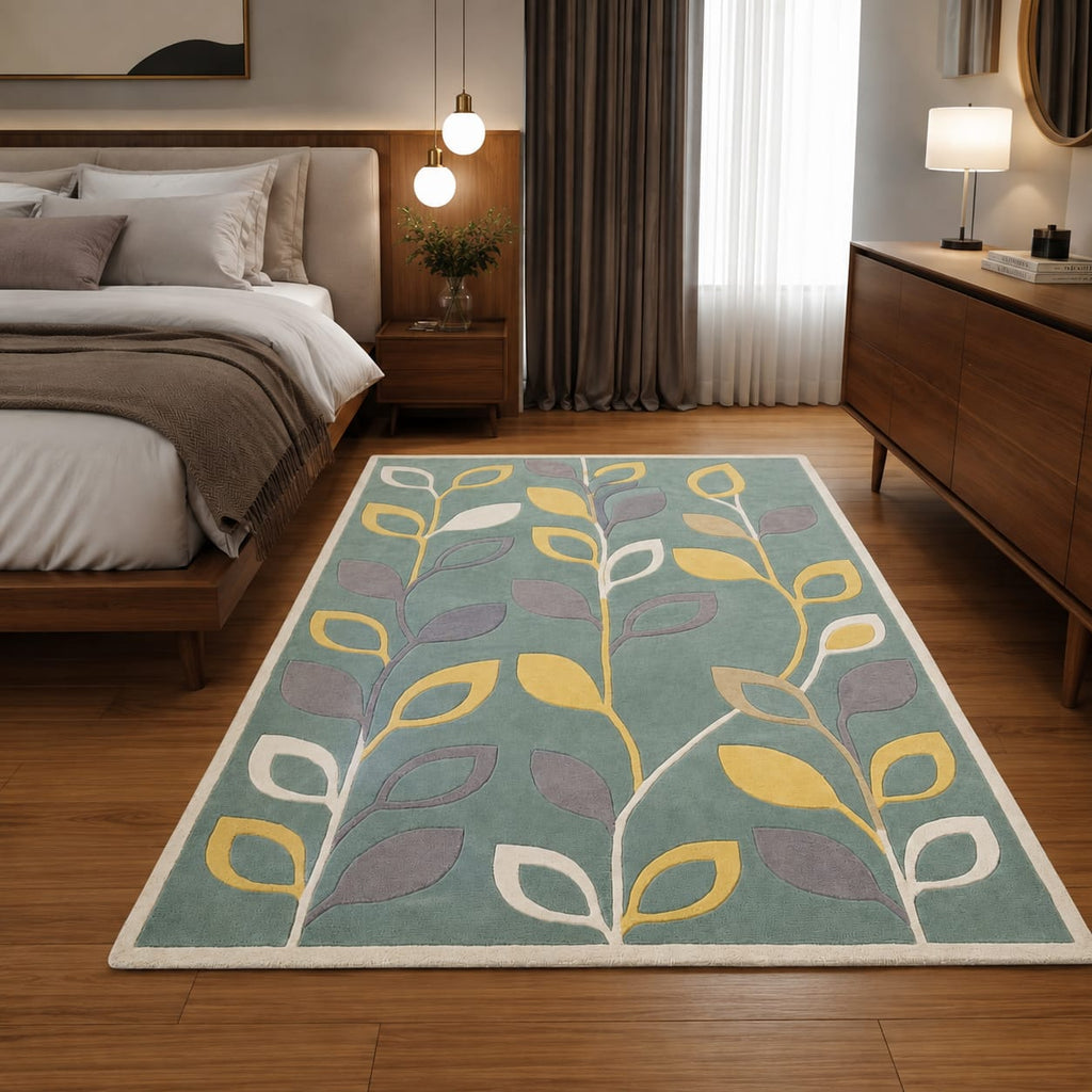 Modern Botanical Leaf Design Hand Tufted Carpets & Rugs