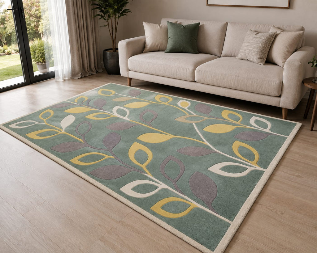 Modern Botanical Leaf Design Hand Tufted Carpets & Rugs
