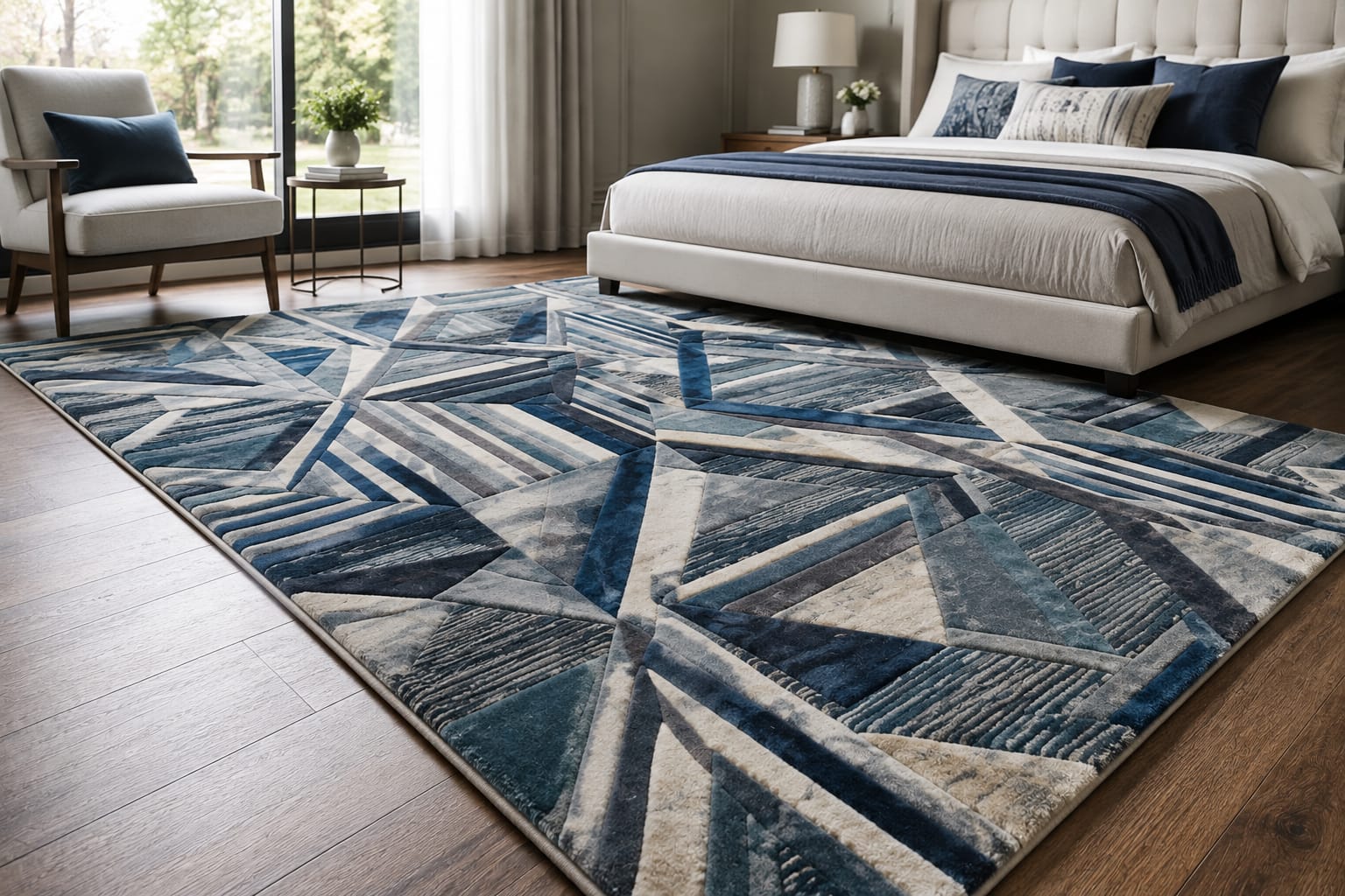 Blue Geometric Abstract  Hand Tufted Carpets & Rugs