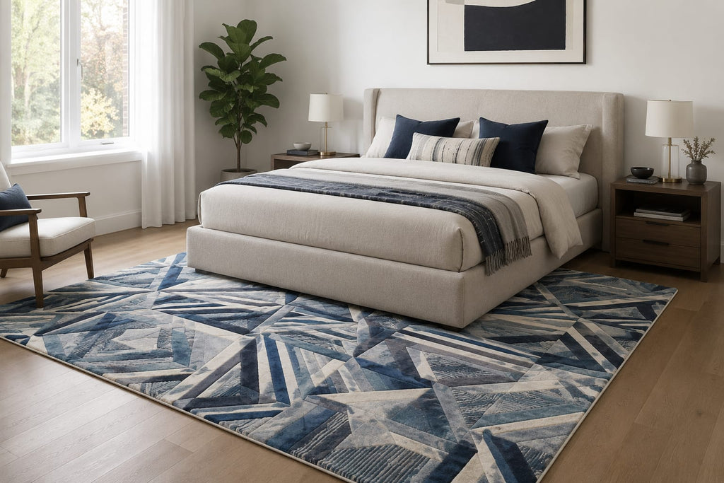 Blue Geometric Abstract  Hand Tufted Carpets & Rugs