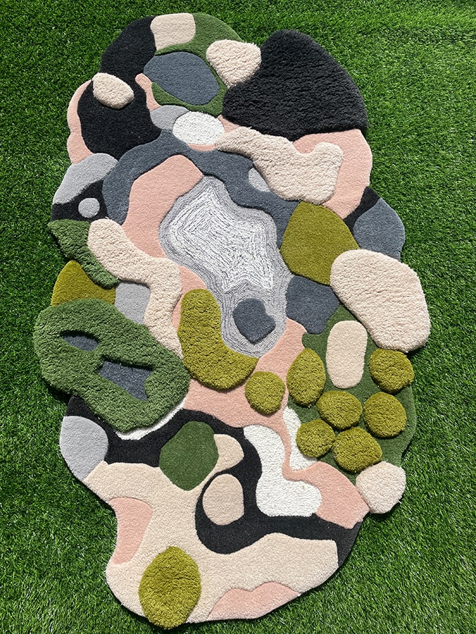 Fresco Form Forest Green Irregular Handmade Rug