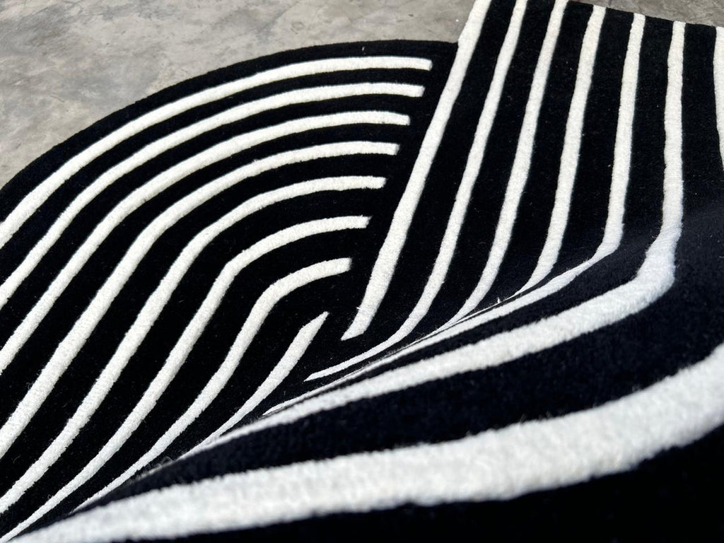 Black Flower Irregular Designer Wool Hand Tufted Rug