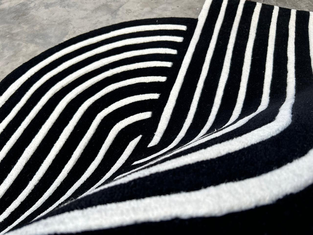 Black Flower Irregular Designer Wool Hand Tufted Rug