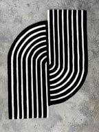 Black Flower Irregular Designer Wool Hand Tufted Rug