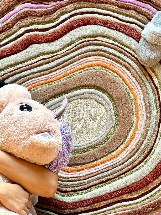 Brown Flower Irregular Designer Wool Hand Tufted Rug