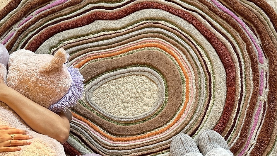Brown Flower Irregular Designer Wool Hand Tufted Rug