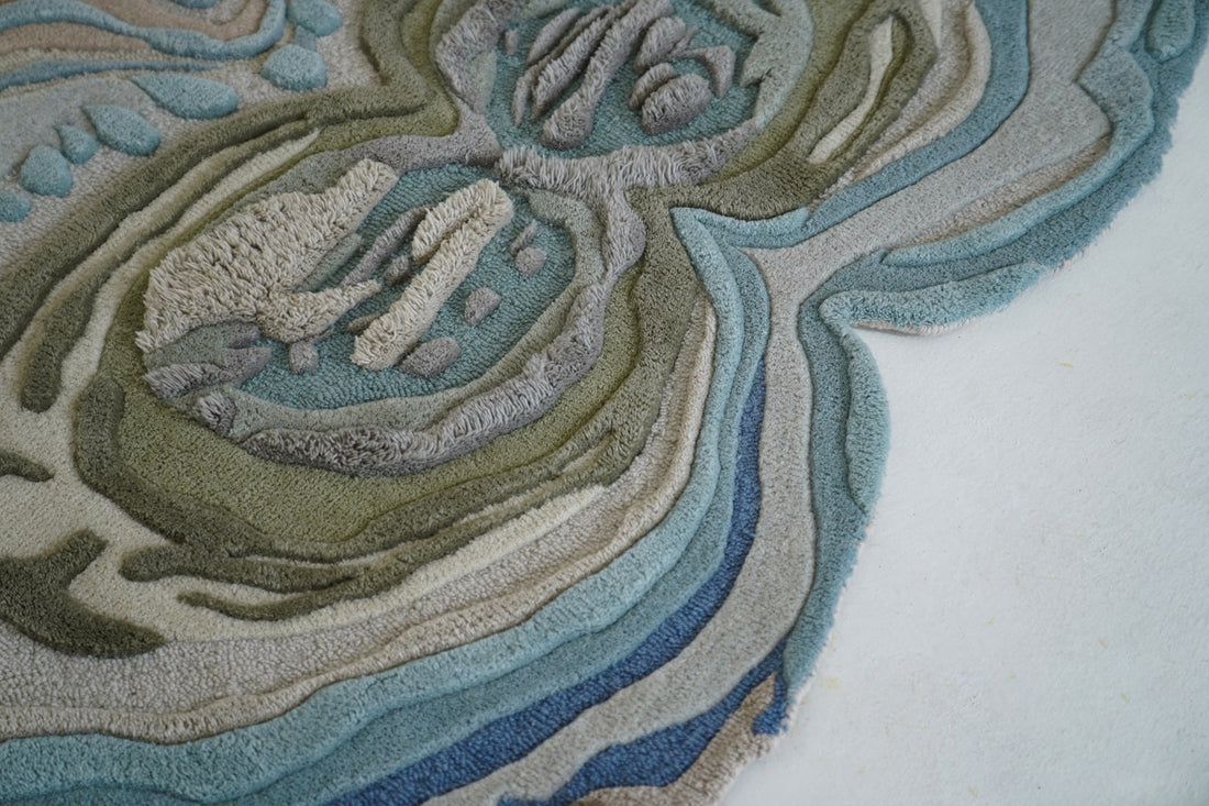 Blue Irregular Designer Wool Hand Tufted Rug