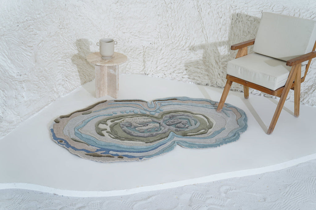 Blue Irregular Designer Wool Hand Tufted Rug