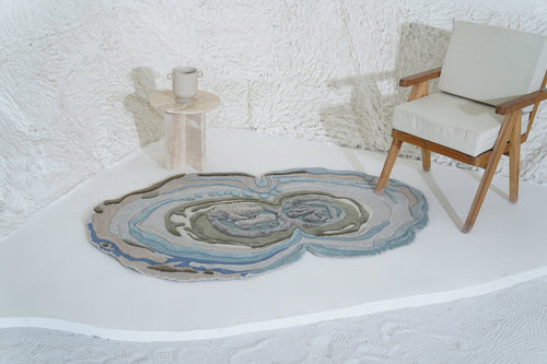 Blue Irregular Designer Wool Hand Tufted Rug